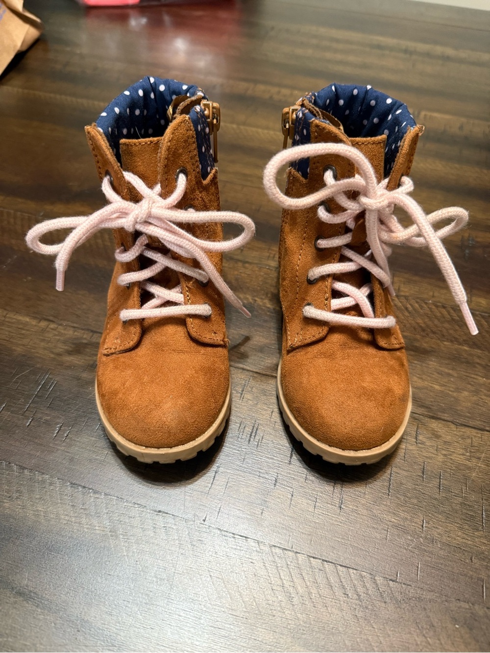 Kids Old Navy Brown Suede Lace-Up Boots with Pink Laces